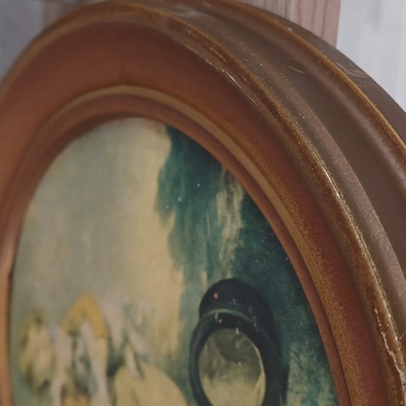 Antique Oval Wood Frame Vintage Wood Frame Art Print Boy & Dog Oval Shadow Box - Picture 13 of 16